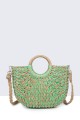 9068-1-BV-24 Half-round crocheted paper straw handbag : colour:Green