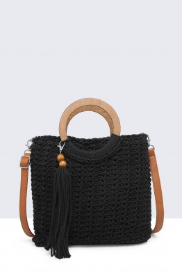9080-BV-24 Handbag made of crocheted wood handle