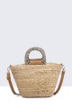 G8832-BV Raffia handbag with rigid handle : colour:Black