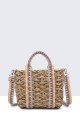 G8837-BV Raffia basket handbag with patterned textile handle : colour:Multicolor-1