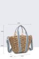 G8838-BV Raffia handbag with patterned textile handle