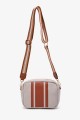 Jute canvas shoulder bag with stripe pattern 188-99 : colour:Cognac