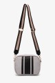 Jute canvas shoulder bag with stripe pattern 188-99 : colour:Black