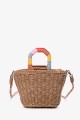HL13223 Paper straw shoulder bag with coloured handle : colour:Camel