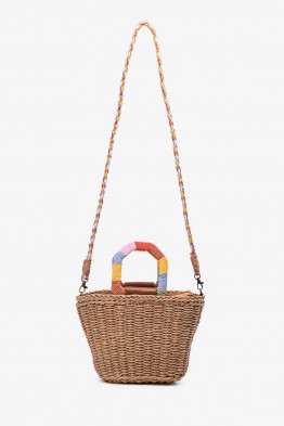 HL13223 Paper straw shoulder bag with coloured handle