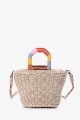 HL13223 Paper straw shoulder bag with coloured handle : colour:Beige