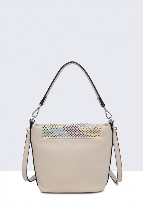 Grained synthetic handbag with rhinestone decoration 60012-BV