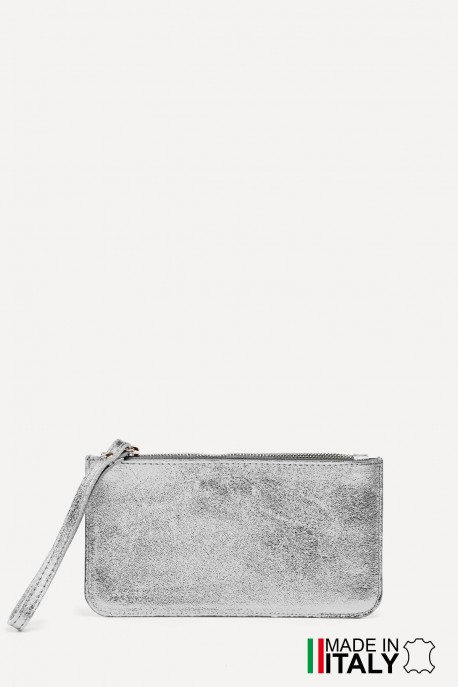 Metallic leather coin purse flat pouch ZE-8005 : Colors:silvery (L002/L-513)