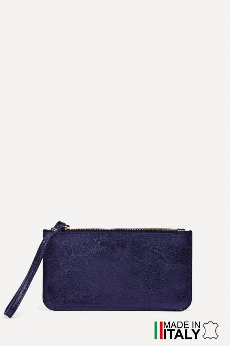 Porte-monnaie Pochette plate en cuir métallisé ZE-8005 : Couleur:Marine (L-530 / L033)