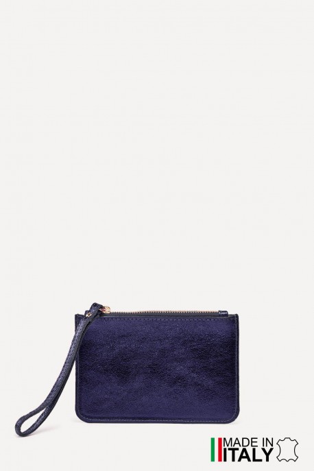 Metallic leather coin purse flat pouch ZE-8004 : Colors:Navy (L-530 / L033)