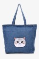 DG-3190 Large Tote Bag in Jean with Cat pattern