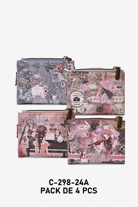 C-298-24A Portefeuille porte-monnaie synthétique Sweet & Candy : Motif:Pack de 4