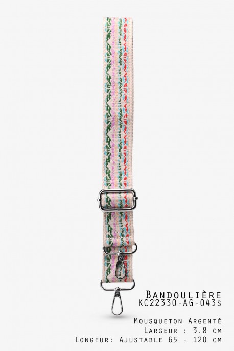 KC22330-AG-38 043s Bandoulière largeur 3.8cm réglable avec mousquetons argenté