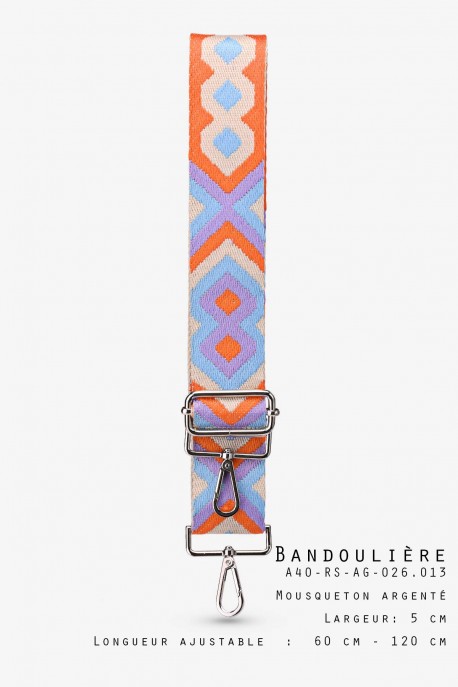 A40-RS-AG Adjustable patterned shoulder strap with silver carabiners