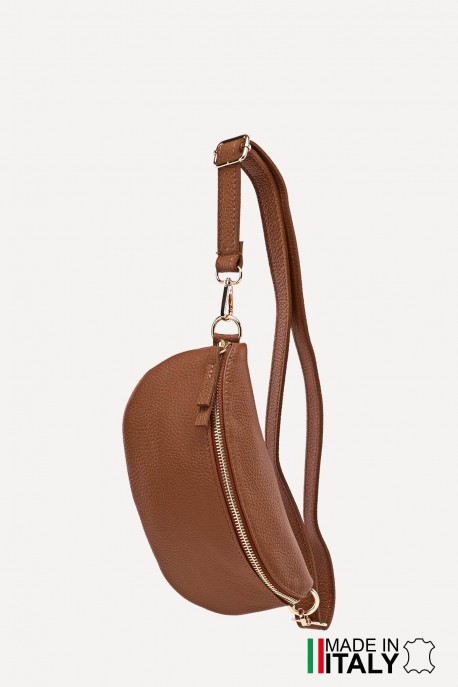 Sac banane bandoulière en cuir ZE-9009 : Couleurs:D17 - Cognac