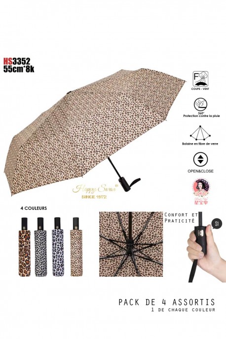 HS53352 RST Parapluie pliant Léopard OpenClose Auto : couleur:Pack de 4