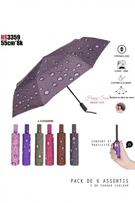 HS53359 RST OpenClose Auto folding umbrella with water droplet design : colour:Pack of 6
