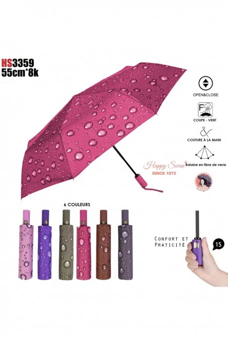 HS53359 RST OpenClose Auto folding umbrella with water droplet design : colour:Magenta fuchsia