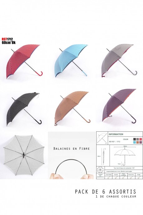 RST1712 Parapluie à pois en canne automatique RST : couleur:Pack de 6
