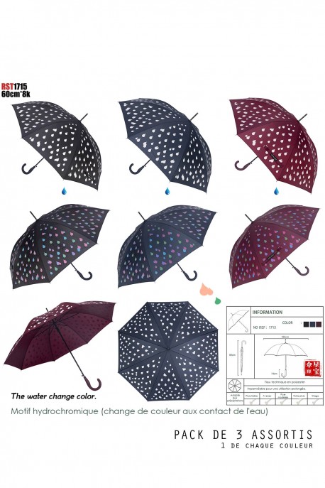 RST1715 Cane umbrella with hydrochromic water drop motif : colour:Pack of 3