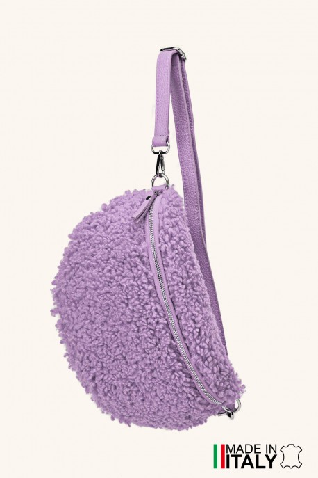 Sac banane laine mouton synthétique bandoulière en cuir ZE-9007-VQ : couleur:Lilas