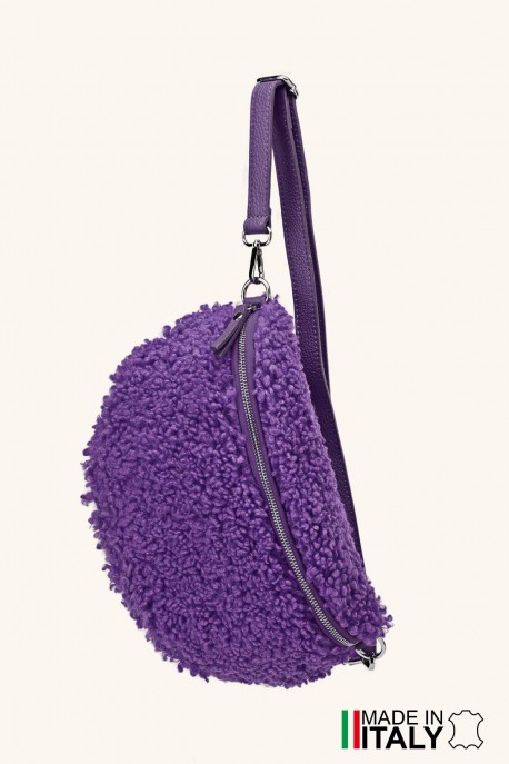 Sac banane laine mouton synthétique bandoulière en cuir ZE-9007-VQ : couleur:Violet