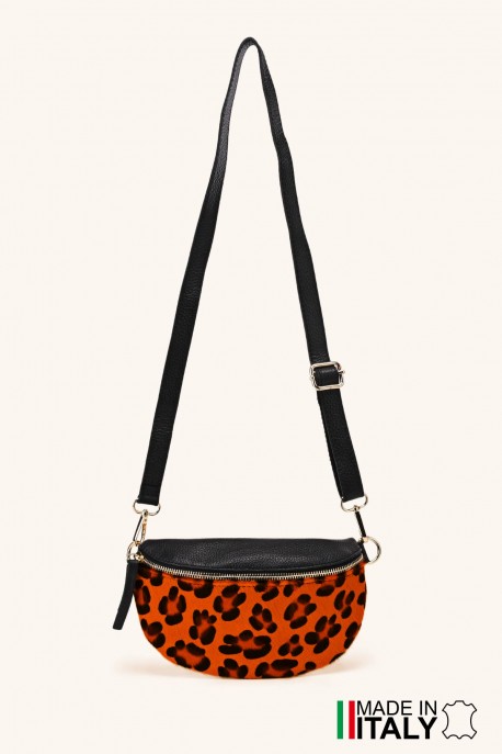 Sac banane bandoulière en cuir motif Léopard imprimé sur peau poilu ZE-9022-LP002