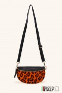 Leather fanny pack with leopard print on furry skin ZE-9022-LP002
