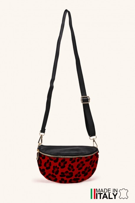 Sac banane bandoulière en cuir motif Léopard imprimé sur peau poilu ZE-9022-LP002-L