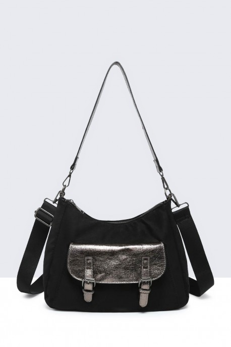 W50028-BV Synthetic textile handbag with suede effect