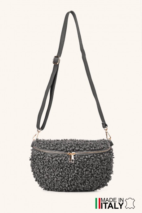 Synthetic sheepskin wool small size fanny pack with leather shoulder strap ZE-9011-VQ
