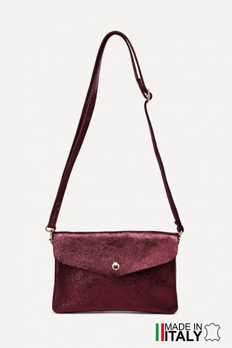 Metallic Leather crossbody clutch bag ZE-9010 : Colors:Dark Red (L019/L-528)