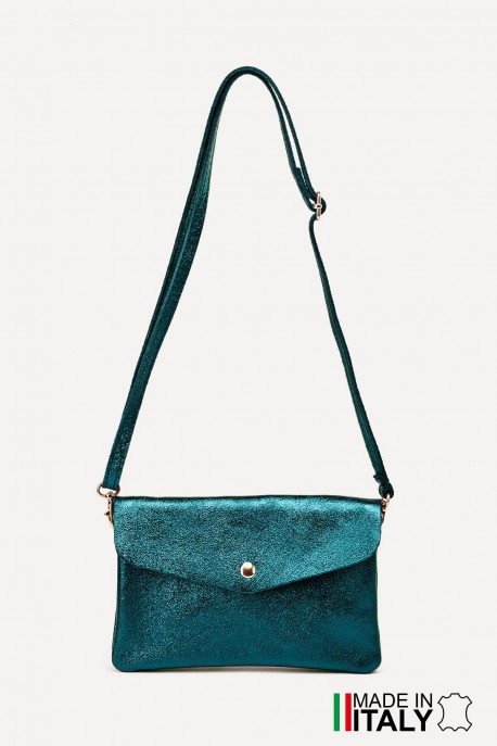 Metallic Leather crossbody clutch bag ZE-9010 : Colors:Duck Blue (L018/L-535)