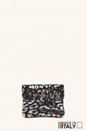 Porte-monnaie Pochette imprimé léopard argenté cuir façon nubuck ZE-8001-LP002-AG
