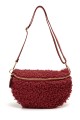 Synthetic sheepskin wool fanny pack with leather shoulder strap ZE-9008