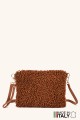 Synthetic sheepskin wool crossbody pouch with leather strap ZE-9025