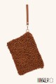 Synthetic sheepskin wool crossbody pouch with leather strap ZE-9025