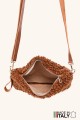 Synthetic sheepskin wool crossbody pouch with leather strap ZE-9025