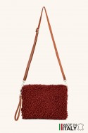 Synthetic sheepskin wool crossbody pouch with leather strap ZE-9025