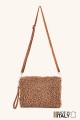 Synthetic sheepskin wool crossbody pouch with leather strap ZE-9025