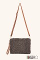 Synthetic sheepskin wool crossbody pouch with leather strap ZE-9025