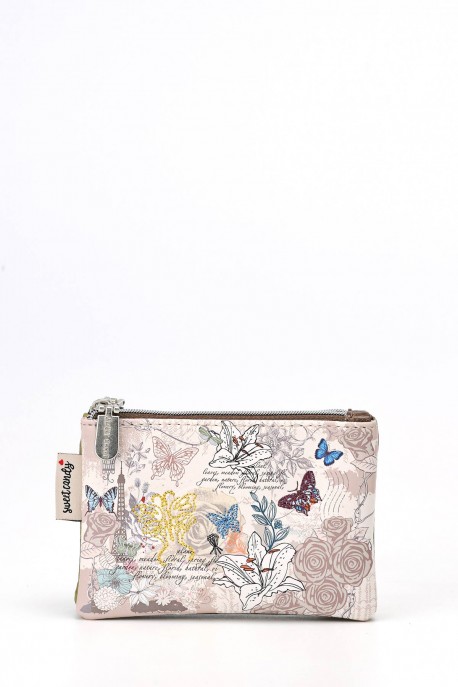 HD-28-24B Sweet & Candy Synthetic Double Pouch Coin Purse - Butterflies : colour:Khaki