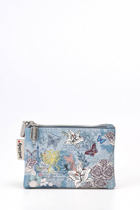 HD-28-24B Porte-monnaie Pochette double synthétique Sweet & Candy - Papillons : couleur:Bleu (Blue)