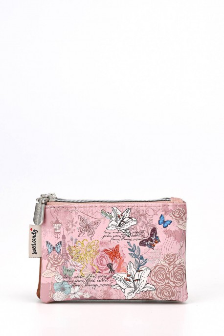 HD-28-24B Sweet & Candy Synthetic Double Pouch Coin Purse - Butterflies : colour:Pink