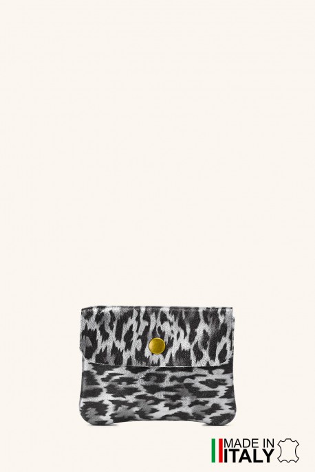 Purse pouch Leopard print on metallic leather ZE-8001-LP005