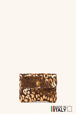 Porte-monnaie Pochette imprimé léopard dorée cuir façon nubuck ZE-8001-LP002-GD