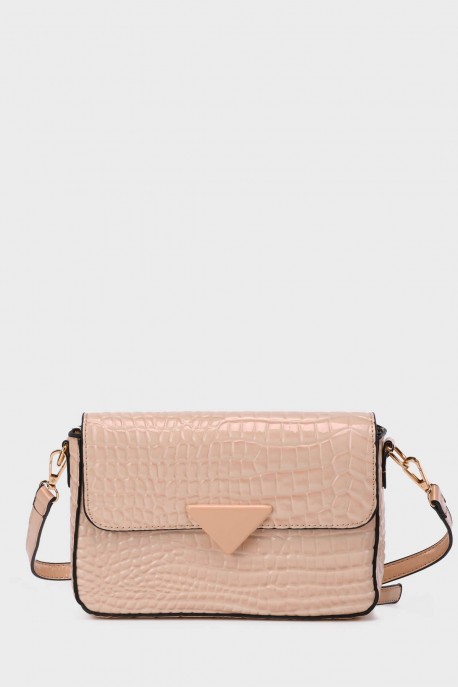 11058-BV Glossy croc pattern shoulder bag with flap