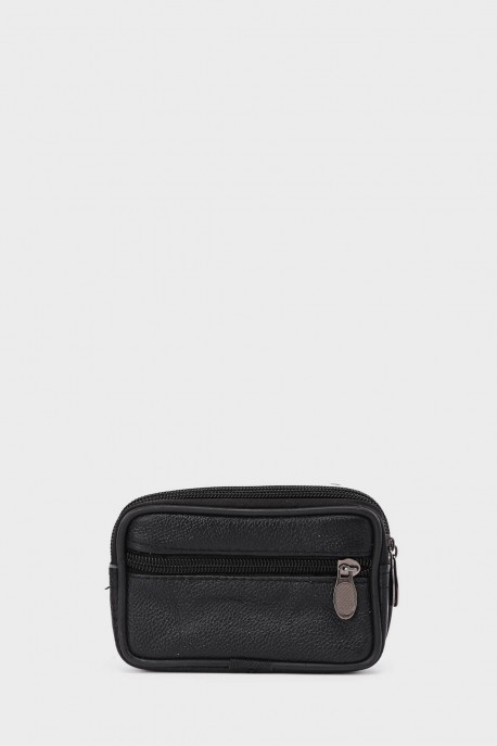 KJ86805 Pochette ceinture en croûte de cuir : couleur:Noir (Black)