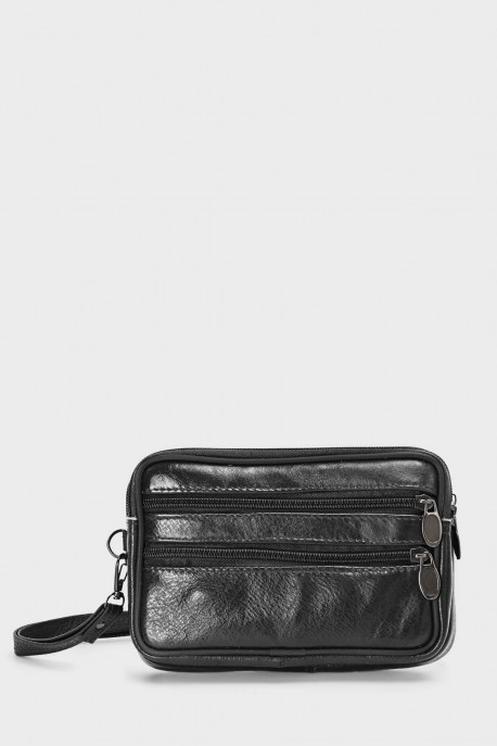 KJ8604 Pochette main en croûte de cuir : couleur:Noir (Black)