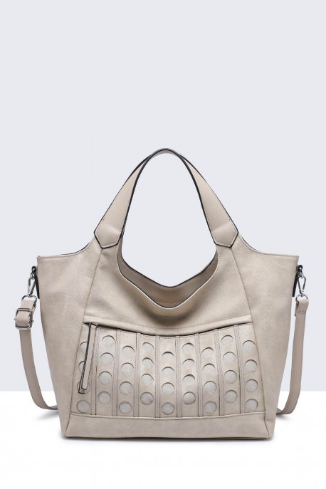 16016-BV Shopping handbag perforated pattern : colour:Khaki
